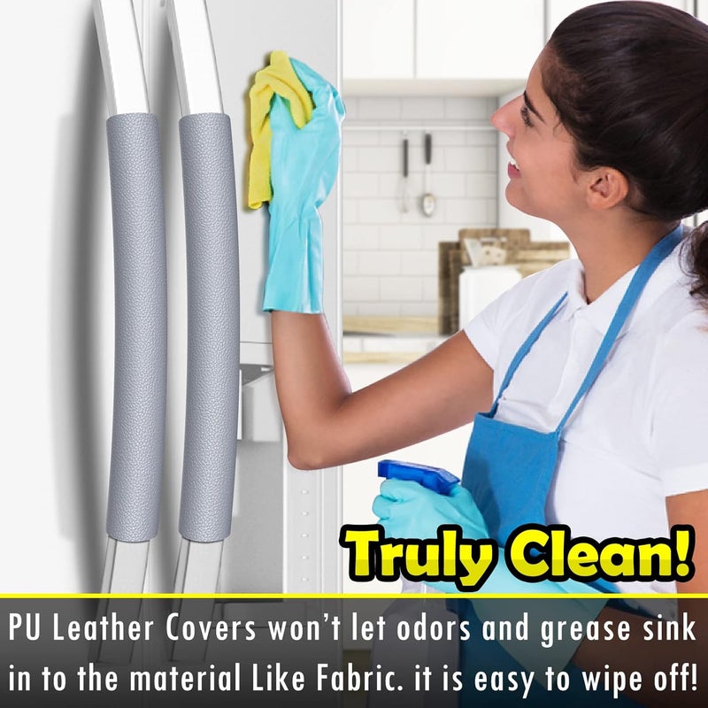 Royleath Refrigerator Door Handle Covers, 6PCS, Leather Kitchen Appliance Handle Covers, Keep Your Fridge Microwave Oven Stove or Dishwasher Clean, Stains Dirty Oils, Kitchen Decor(Bluish-Gray) - Image 2